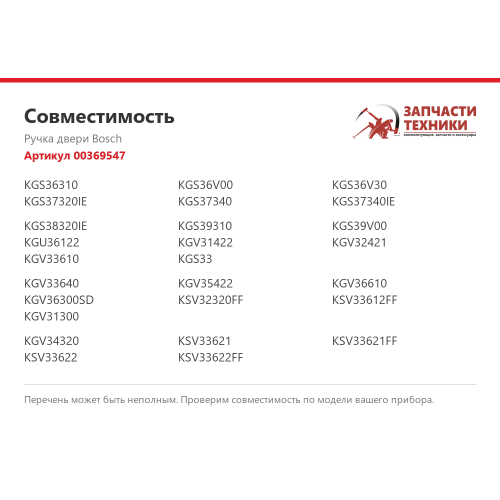 Ручка двери Bosch 00369547 белая для холодильника