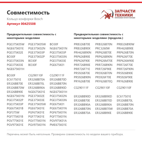 Кольцо конфорки 00425508 для газовых варочных панелей Bosch, Siemens, Neff, Gaggenau