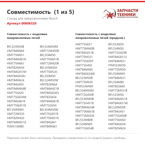 Слюда для микроволновки 00606320 для микроволновых печей Bosch