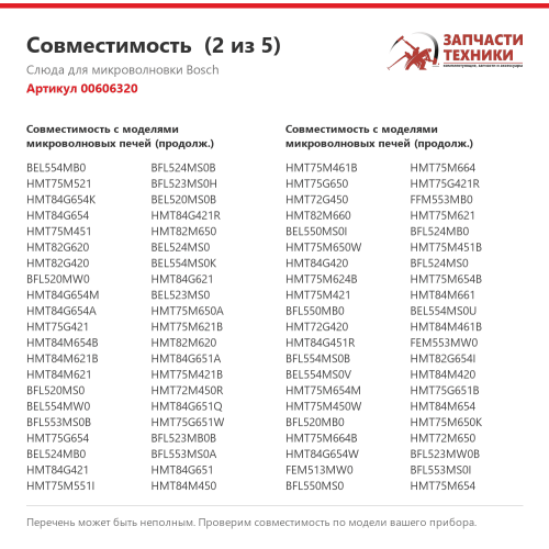 Слюда для микроволновки 00606320 для микроволновых печей Bosch