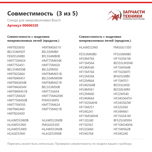 Слюда для микроволновки 00606320 для микроволновых печей Bosch