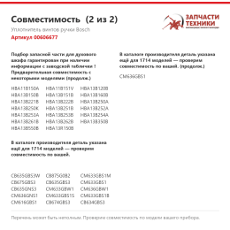 Уплотнитель винтов ручки Bosch 00606677