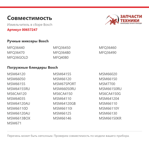 Измельчитель в сборе 00657247 для блендеров Bosch