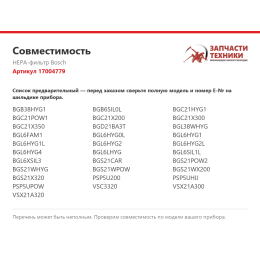 HEPA-фильтр Bosch 17004779