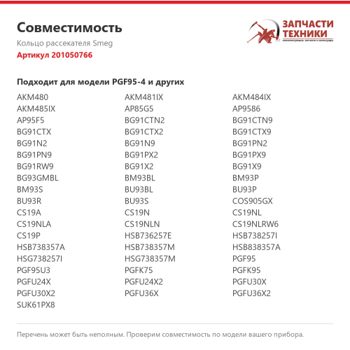 Кольцо рассекателя 201050766 для газовых варочных панелей Smeg