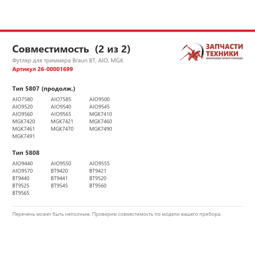 Футляр для триммеров Braun серий BT, AIO и MGK (типы 5804–5808)