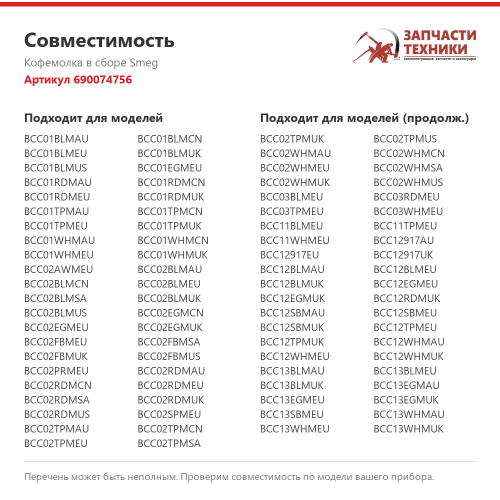 Кофемолка в сборе для кофемашины Smeg 690074756
