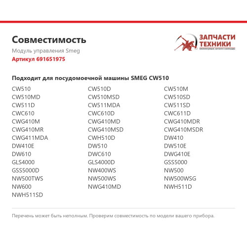 Модуль управления 691651975 для посудомоечной машины Smeg