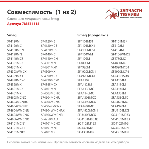 Слюда для микроволновки 783531318 для микроволновых печей Smeg