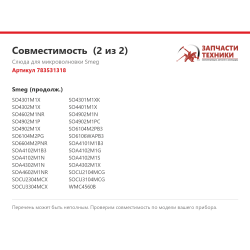 Слюда для микроволновки 783531318 для микроволновых печей Smeg