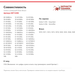 Сетка и режущий блок Braun 80712385