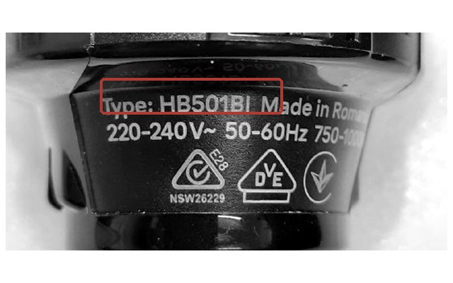 Табличка погружного блендера Braun: Type HB501BI