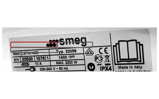 Табличка стирально-сушильной машины Smeg LSTA146S: Mod, Typ 22058